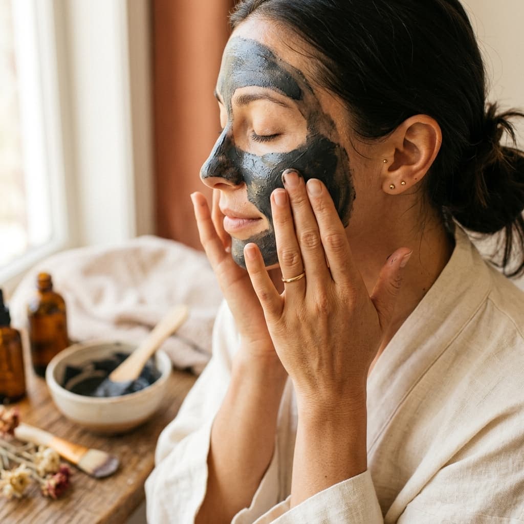 Beauty ritual — face mask application